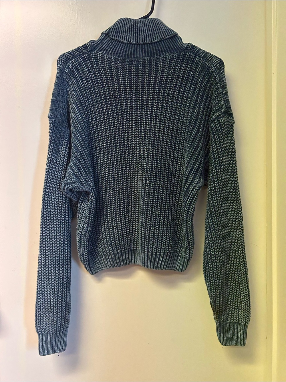 Blue Knit Women's Sweater - Classic Ribbed Denim look Turtleneck